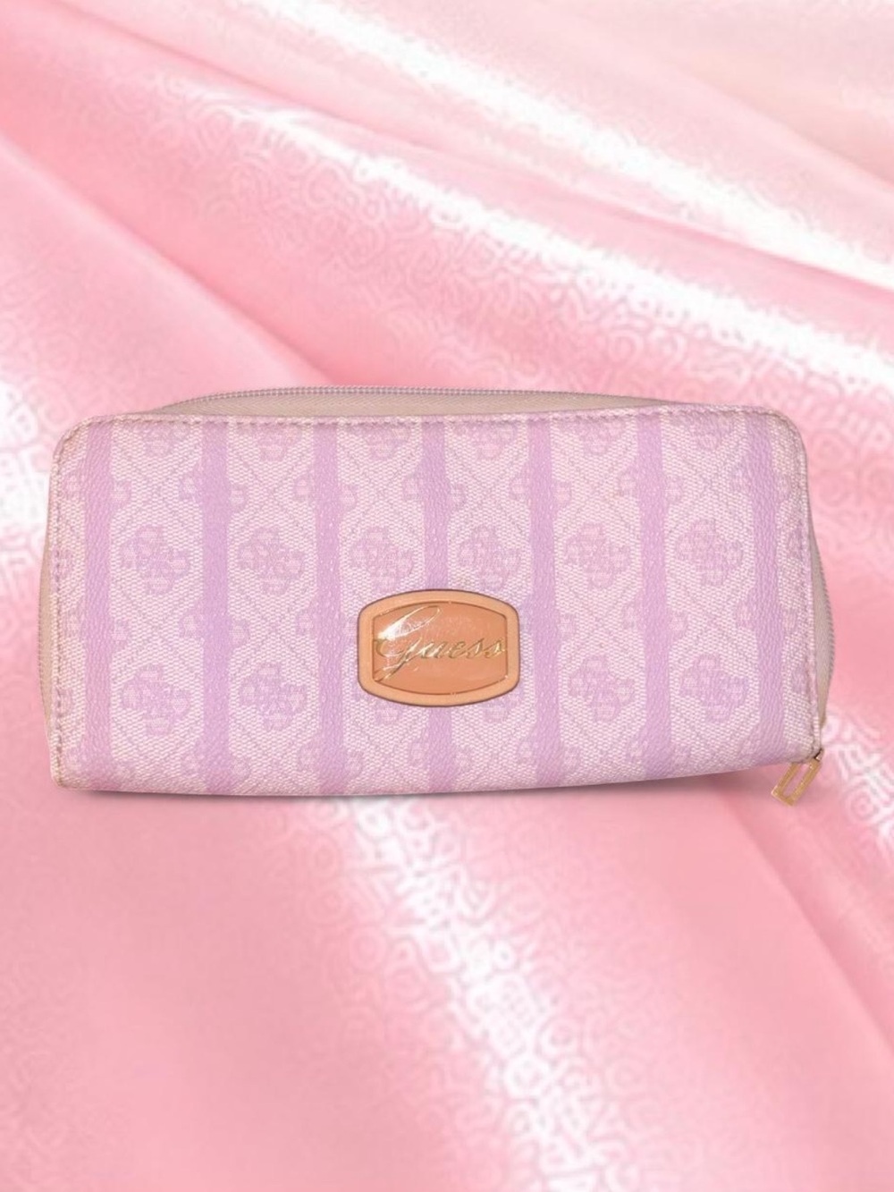 Guess Lavender Signature Zip Wallet with Gold Plaque